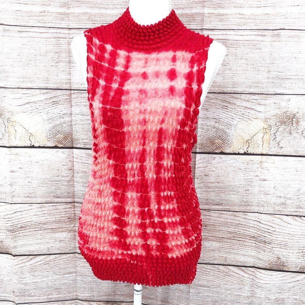 PS-3983 Red and White Sleeveless Popcorn Bubble Top Size OS